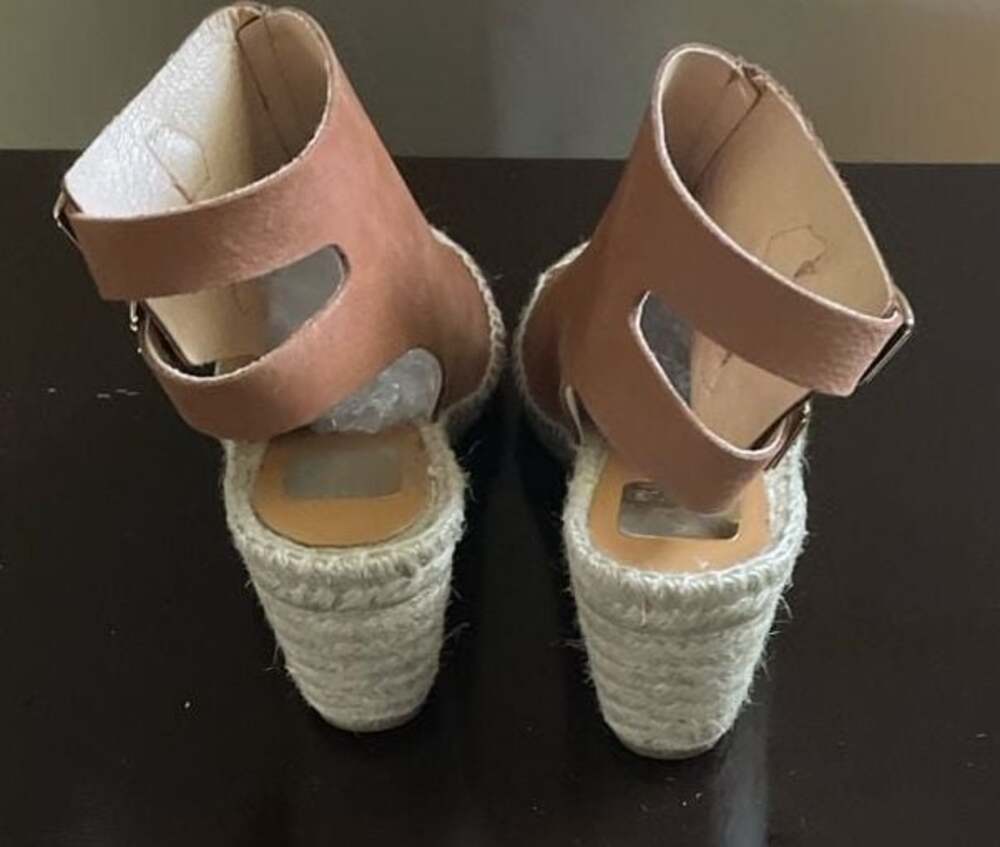 Kanna Tan Leather Peep Toe Espadrille Wedge Sandals Size 7.5 - Picture 3 of 5